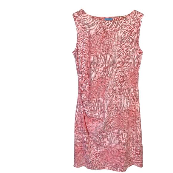 J. McLaughlin Dresses & Skirts - J. McLaughlin Red White Print MIDI Sleeveless Ruched Dress W-721 Sz L
